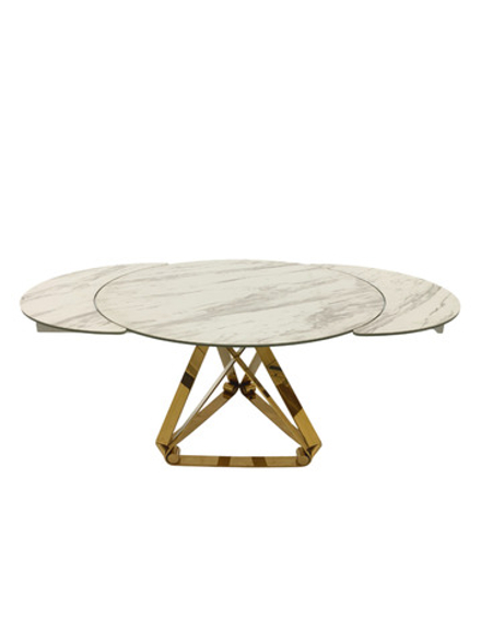 Стол обеденный Ist Casa раскладной Рондо Голд, 120(+30+30)х76 см, белая керамика, золото