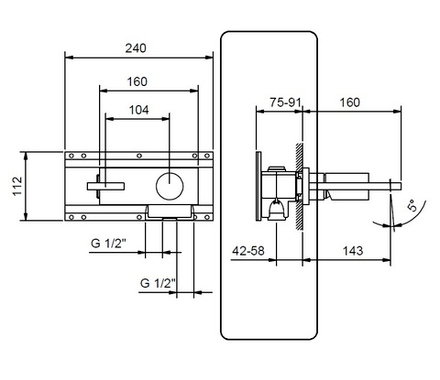 Fantini Встраиваемая часть настенного смесителя на 2 отв. для раковины (излив слева) 22 00 D113A
