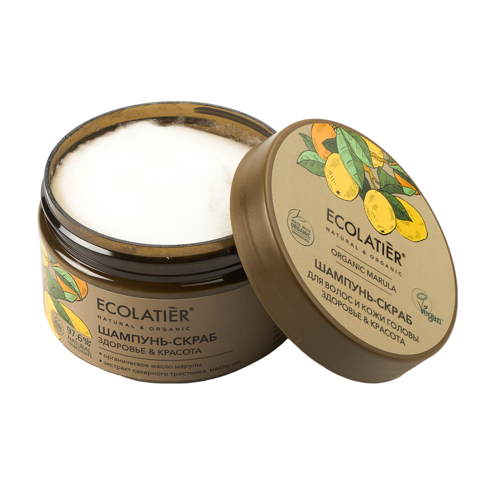 Шампунь-скраб для волос и кожи головы Здоровье и Красота ORGANIC MARULA 300г (ECOLATIER)