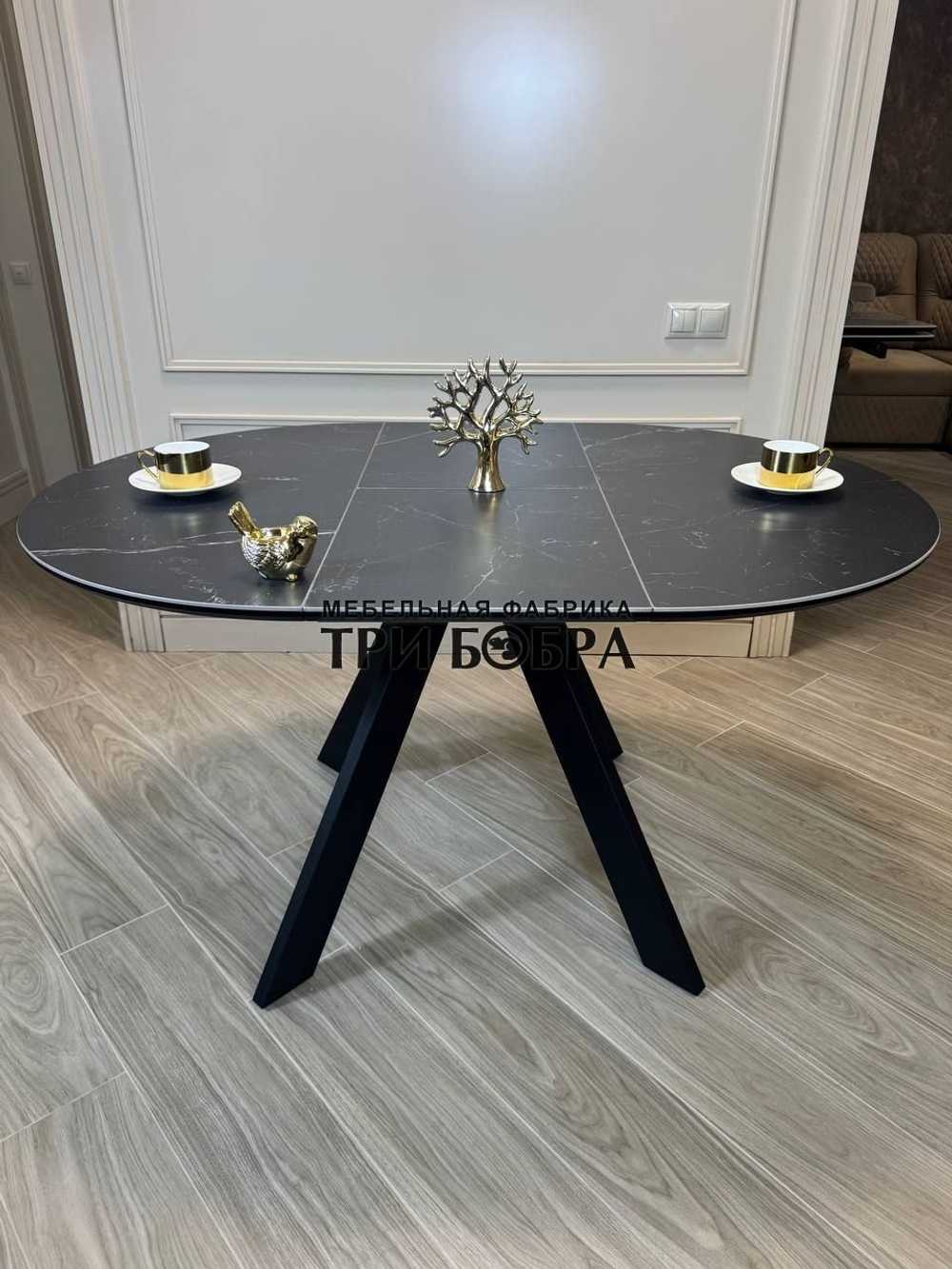 Круглый стол "Бонжур", керамогранит, черный мрамор
