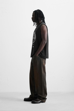 ZARA ФУТБОЛКА С ПРИНТАМИ ИЗ ТКАНИ С ЭФФЕКТОМ ПОТЕРТОСТИ, АНТРАЦИТОВО-СЕРЫЙ