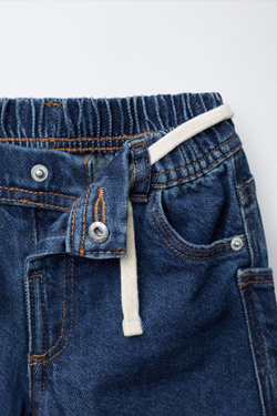 ZARA ДЖИНСЫ BAGGY С РЕМНЕМ, ВЫЦВЕТШИЙ СИНИЙ