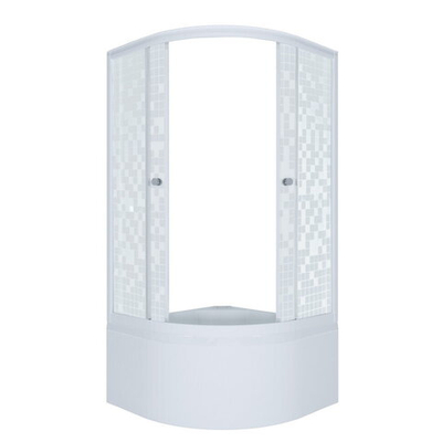 ДО "Стандарт 90*90 Б"  1/4 круга, глуб. подд., Аква, Мозаика, Белый  (5 мест+сифон D50мм)