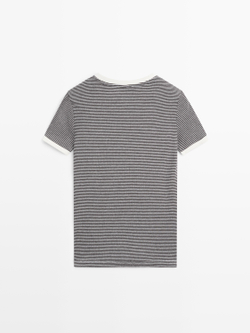 Massimo Dutti Футболка с коротким рукавом и контрастными деталями, серый