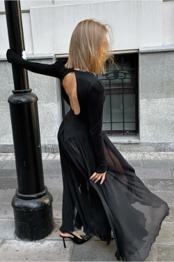 Платье-русалка с рукавом черная