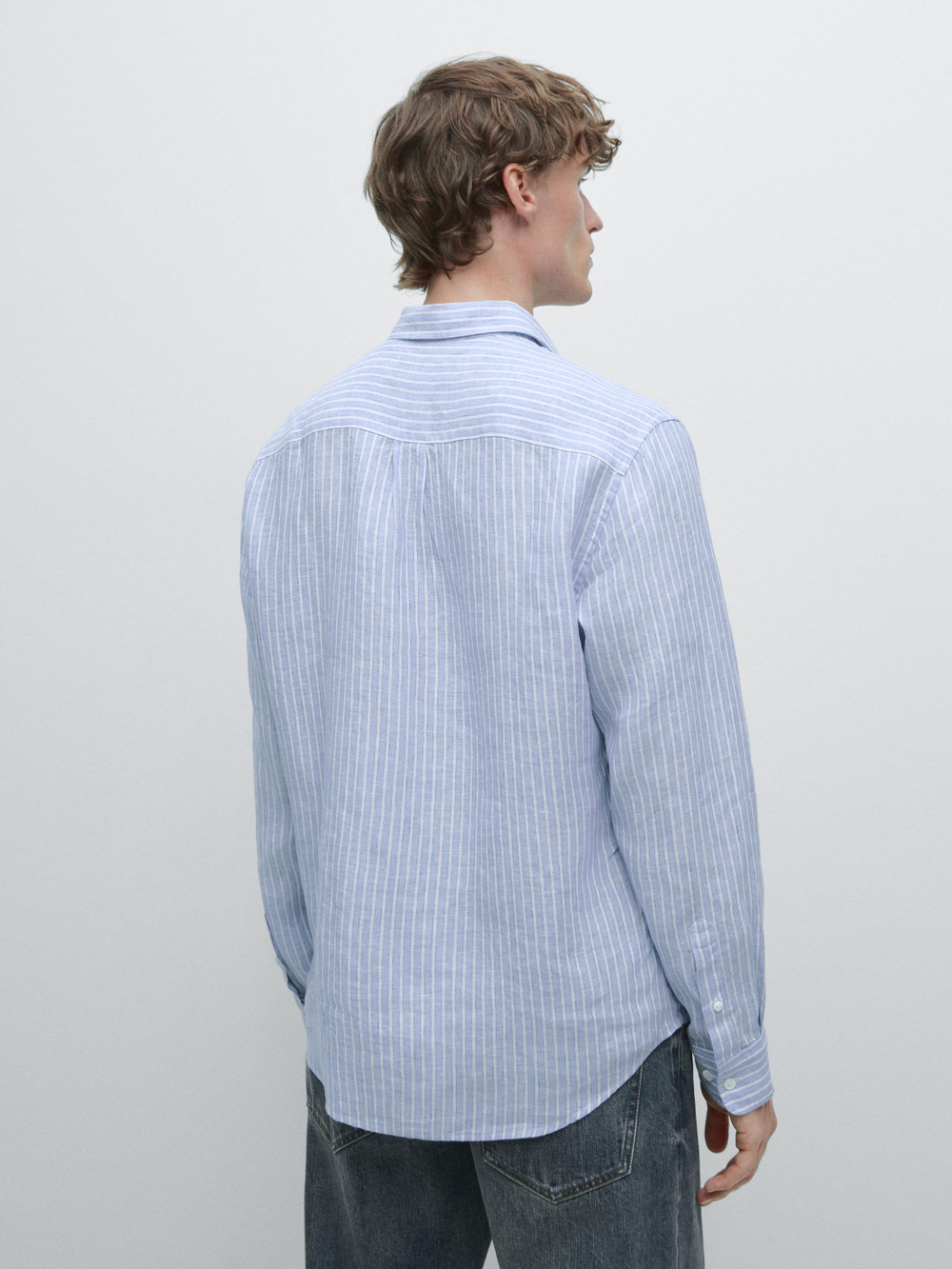 Massimo Dutti Полосатая льняная рубашка стандартного кроя, светло-голубой