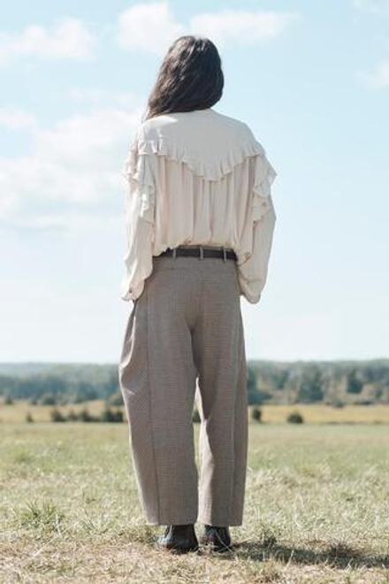 ZARA БРЮКИ ИЗ СМЕСОВОЙ ШЕРСТИ, ЭКРЮ/ЧЕРНЫЙ