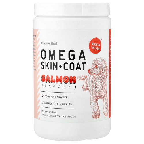 Chew + Heal, Omega Skin + шерсти, для собак и кошек, со вкусом лосося, 180 жевательных таблеток, 513 г (18 унций)