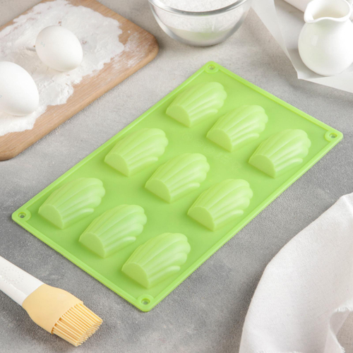 Форма силиконовая «Ракушка», 29,5×17 см, для Мадлен 9 ячеек (6,7×4,5×1,3 см)