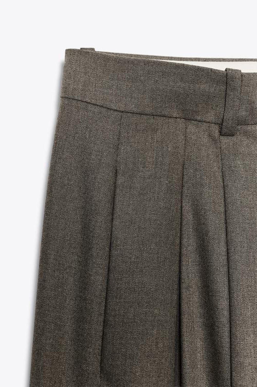 ZARA БРЮКИ WIDE LEG С ЗАЩИПАМИ — ZW COLLECTION, КОРИЧНЕВЫЙ МЕЛАНЖ