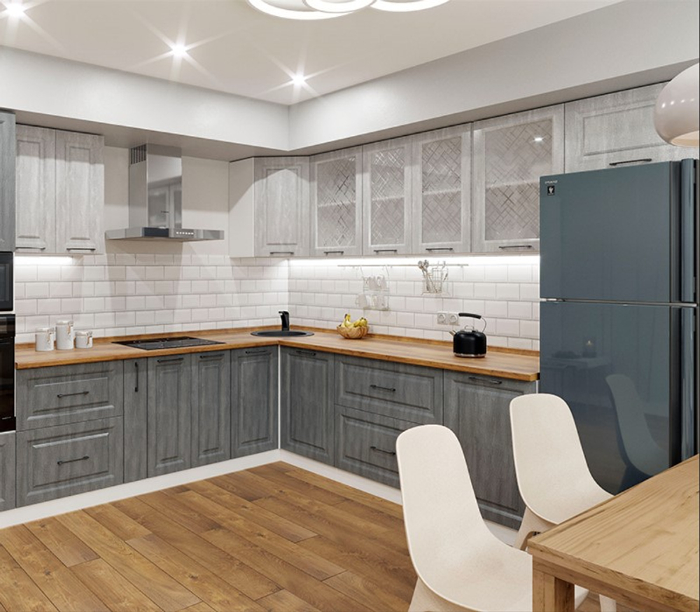 Кухня "Либерти" Холст грей/Холст натуральный