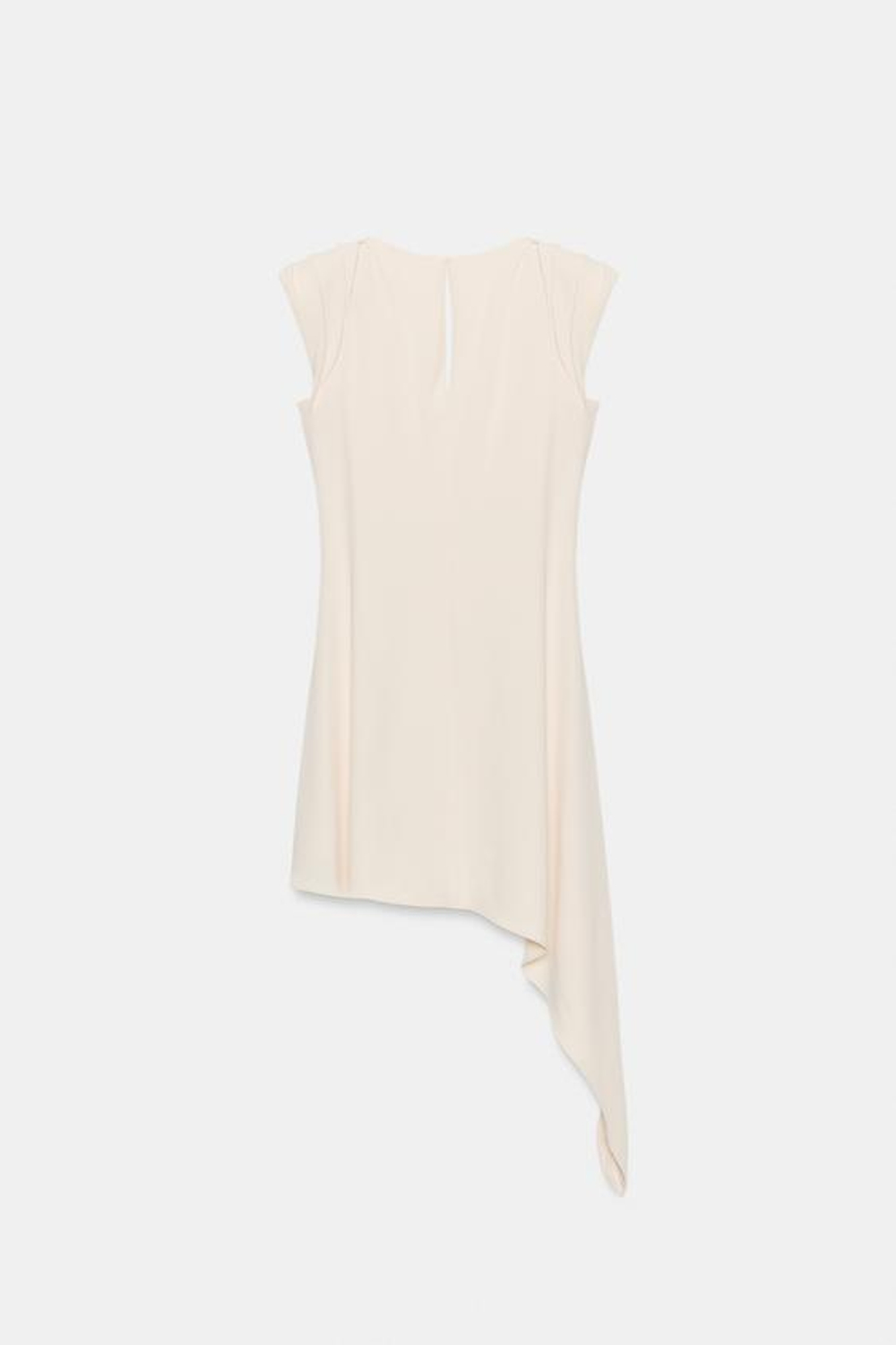 ZARA КОРОТКОЕ АСИММЕТРИЧНОЕ ПЛАТЬЕ С ПОДПЛЕЧНИКАМИ, ЭКРЮ