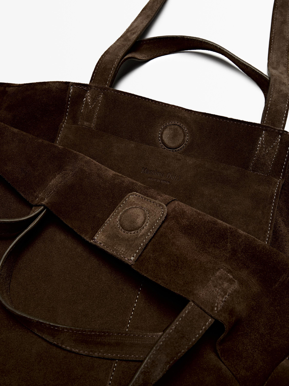 Massimo Dutti Большая сумка-шопер из замши и кожи, коричневый