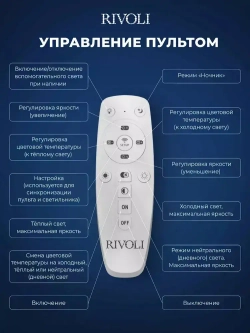 Люстра потолочная светодиодная с пультом ДУ Rivoli белая 60 Вт 3000К - 6200К, светильник на кухню, в детскую, в спальню