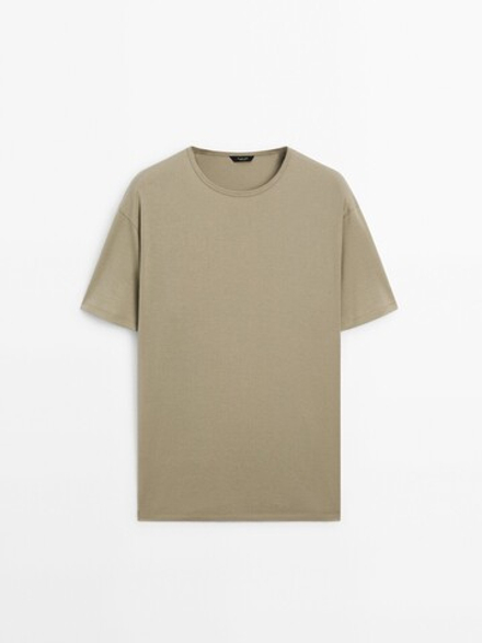 Massimo Dutti Хлопковая футболка с короткими рукавами, светлый хаки