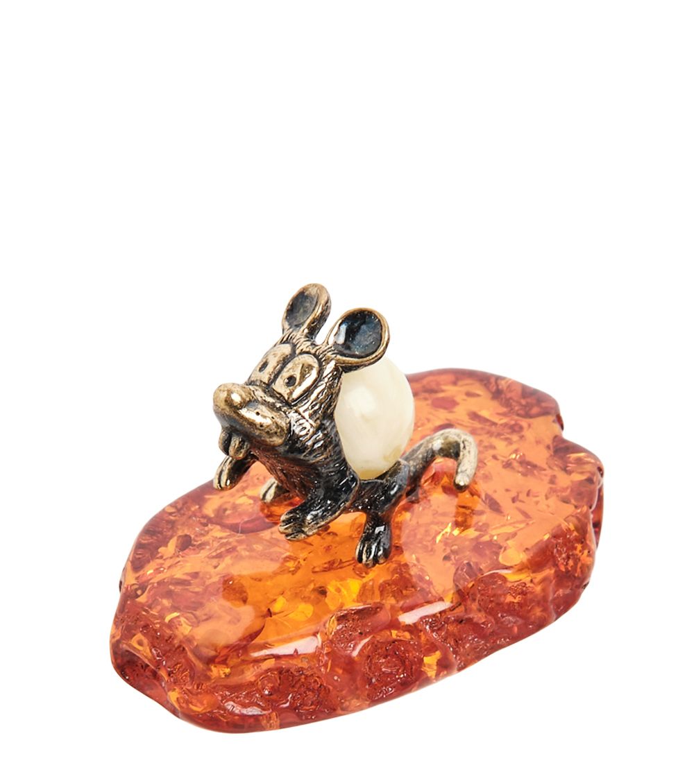Народные промыслы AM-1850 Фигурка «Мышь-ушастик» (латунь, янтарь)