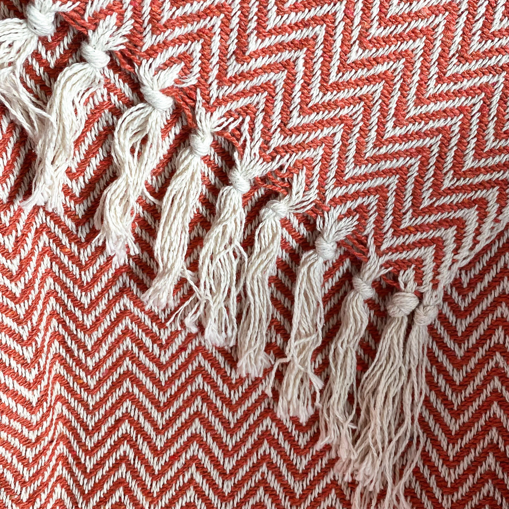 Бохо плед-шаль из хлопка (волна/коралловый)