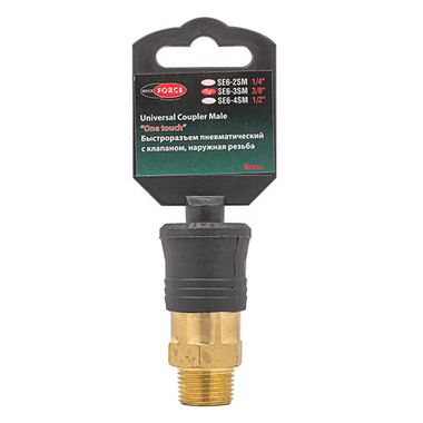 Быстроразъем пневматический с клапаном, наружная резьба 3/8''(ONE TOUCH) в пластиковом держателе RockForce##Rock FORCE RF-SE6-3SM