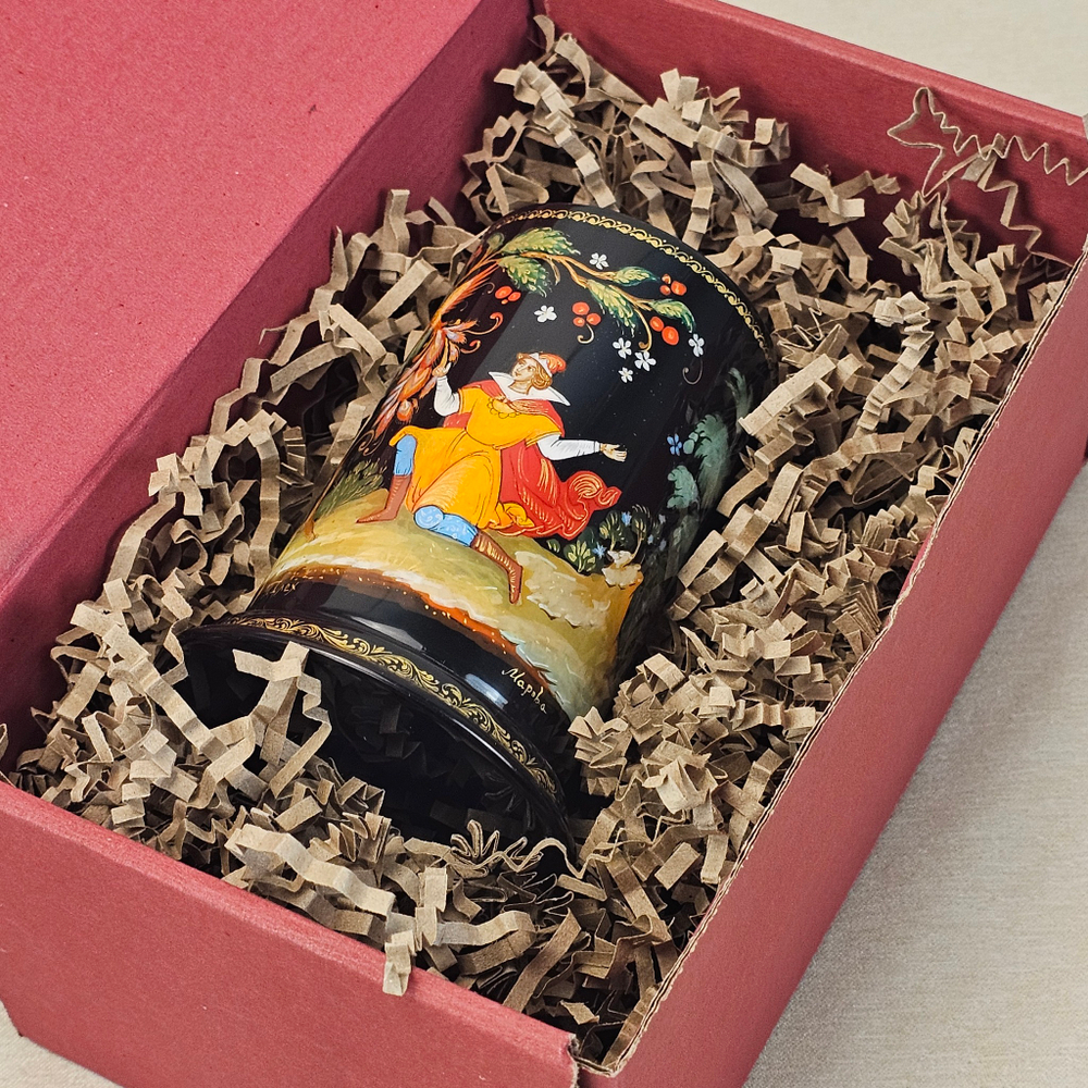 Стакан под ручки с карандашами "Жар-птица и Иван" (Ручная роспись Палех)