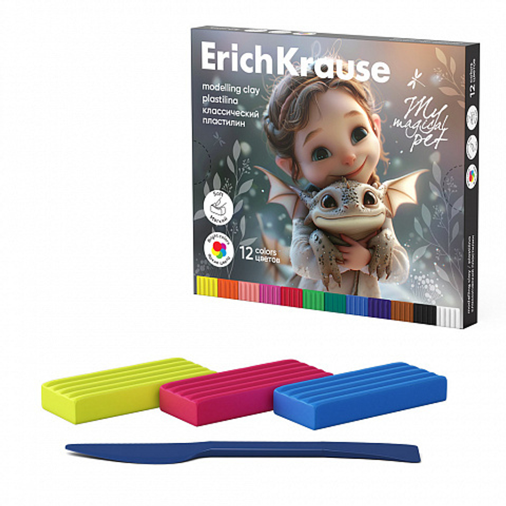 Пластилин 12цв 180гр. Erich Krause Magic Pet со стеком