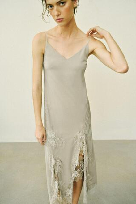 ZARA ПЛАТЬЕ ИЗ СТРУЯЩЕЙСЯ ТКАНИ С КРУЖЕВОМ, СВЕТЛО-ЗЕЛЕНЫЙ