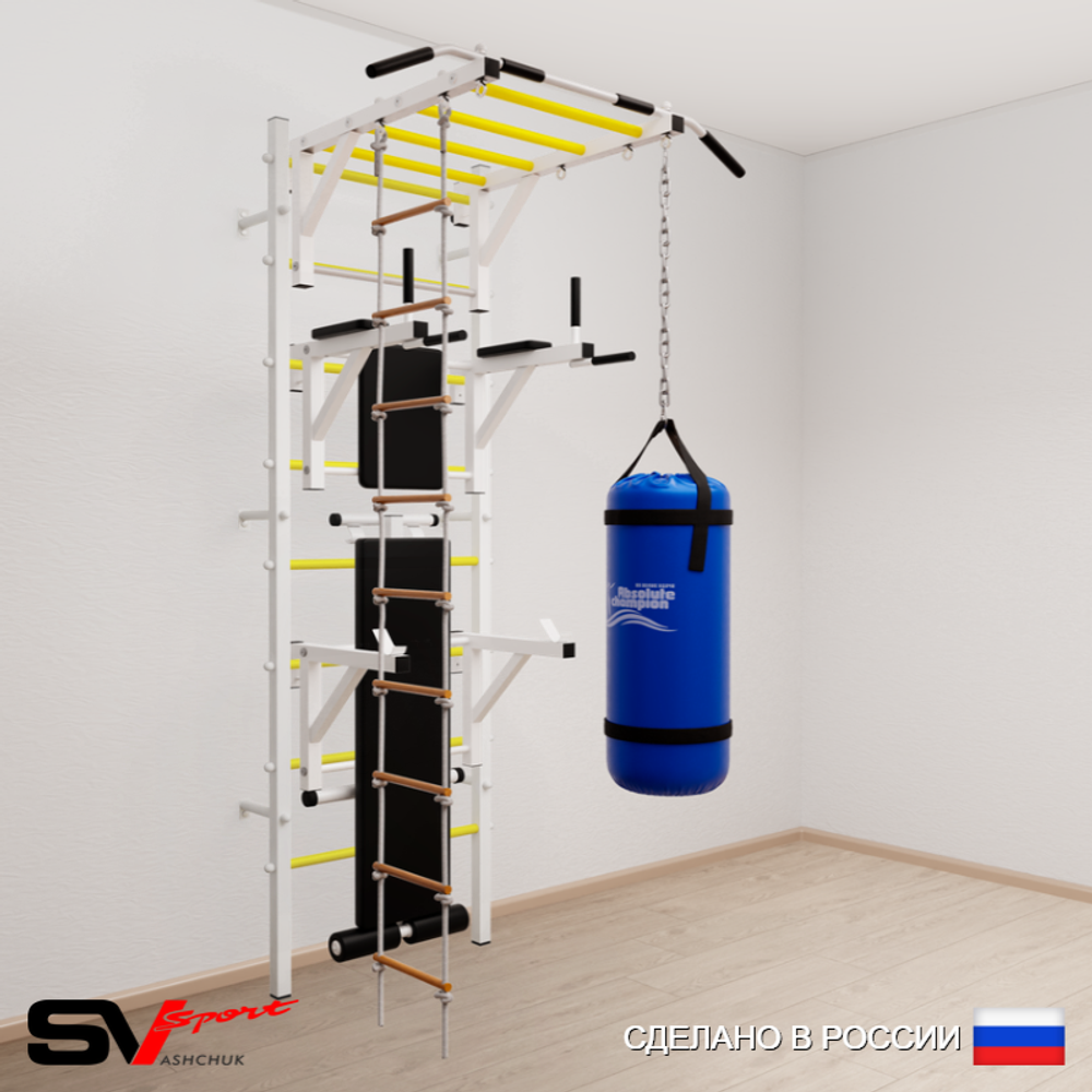 Шведская стенка Sv Sport усиленная 6621 (Турник рукоход/Брусья/Стойка/Скамья/Лестница/Цепь/Мешок 15кг)