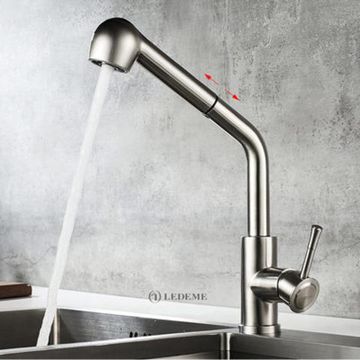 Смеситель кухня LEDEME 76014 d35 МОНО НЕРЖАВЕЙКА с выжвижной лейкой