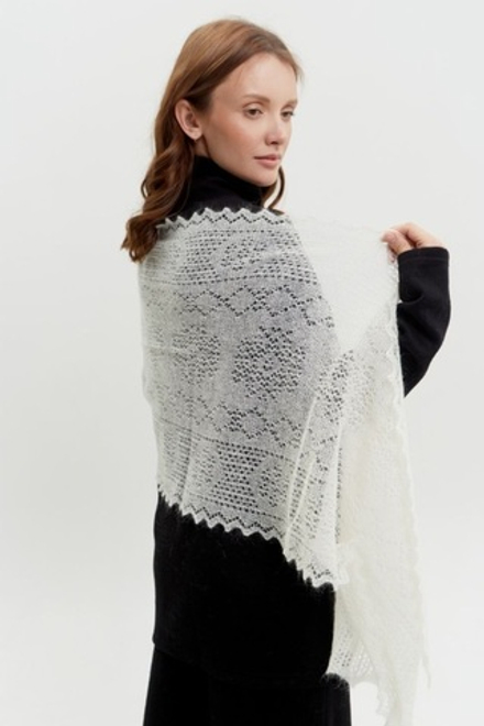 Оренбургский пуховый палантин П3-15050-01 белый отбеленный