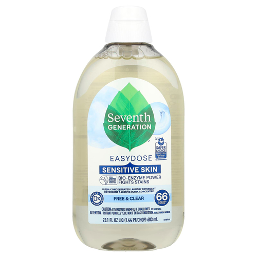 Seventh Generation, Easydose, ультраконцентрированное средство для стирки, бесцветное и прозрачное средство, 66 загрузок, 683 мл (23,1 жидк. унц.)