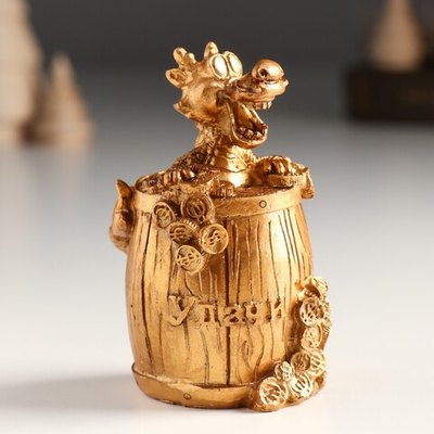 Сувенир полистоун "Бронзовый дракон в бочке с монетами" МИКС 6,1х4,8х9 см