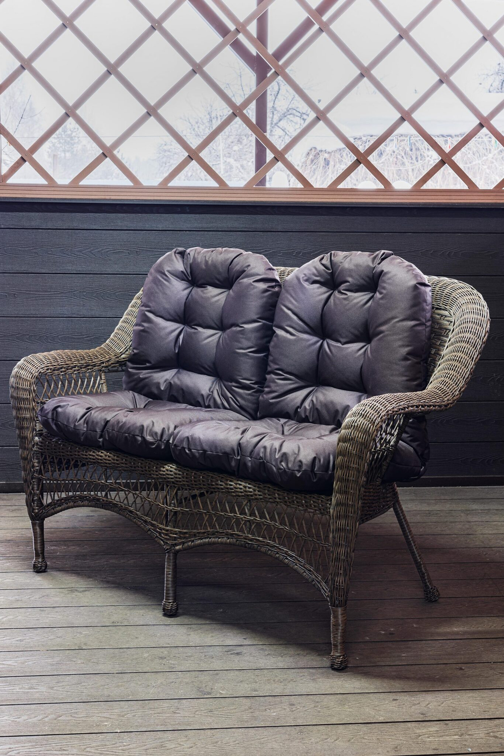 Двухместный диван из ротанга МЭДИСОН «MADISON» арт.М03195 brown с подушками на сидение и спинку