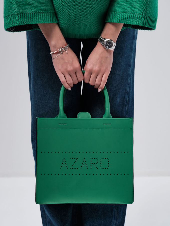 Сумка кожаная шоппер зеленая