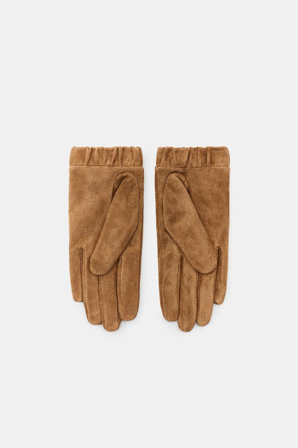 ZARA ПЕРЧАТКИ ИЗ 100% ЗАМШИ СО СБОРКАМИ, РЫЖЕВАТО-КОРИЧНЕВЫЙ