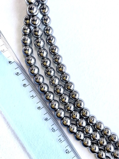 гшг8-с Гематит люкс 8мм серебро, 20см