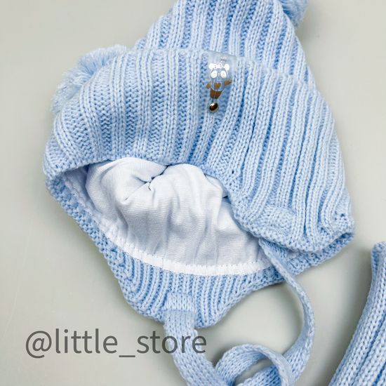 Шапка демисезонная со снудом "Панда" Нежно-голубая