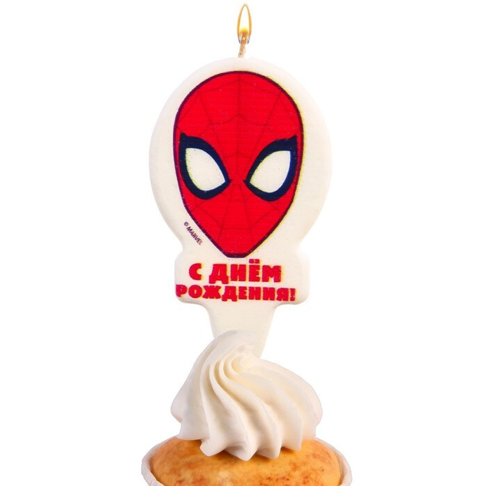 Свеча в торт "С Днем Рождения!", Человек-паук