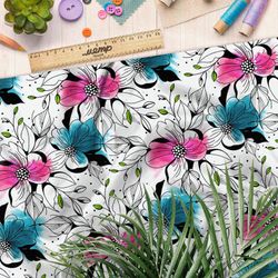 Ткань поплин графические цветы