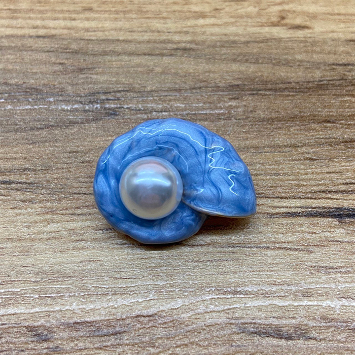 Брошь Ракушка с жемчужиной цвет голубой белый металл золотистый