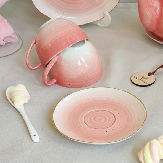 Коралловое изящество, чайная пара, 220 мл. розовый, фарфор