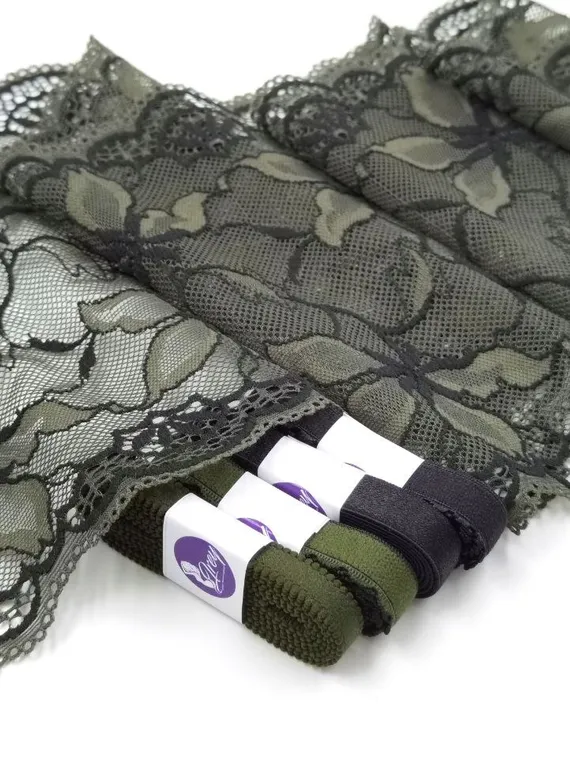 0455 Кружево эластичное 17 см, Италия, жасмин, хаки