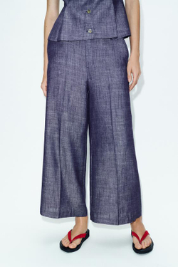 ZARA БРЮКИ-КЮЛОТЫ С ВЫСОКОЙ ПОСАДКОЙ, ИНДИГО