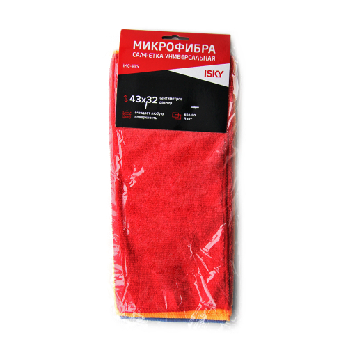 Набор салфеток для ухода за автомобилем iSky, 43х32 см, микрофибра, 3 шт IMC43S