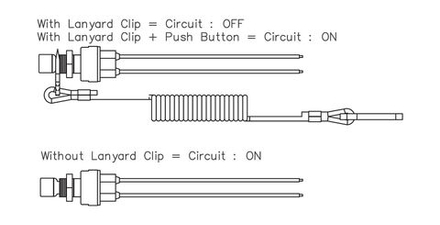 Кнопка аварийной остановки с чекой, 12 В 12-15 А, НЗ, провод 8 см