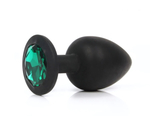 Анальная втулка черная с кристаллом Small изумрудный 7 см