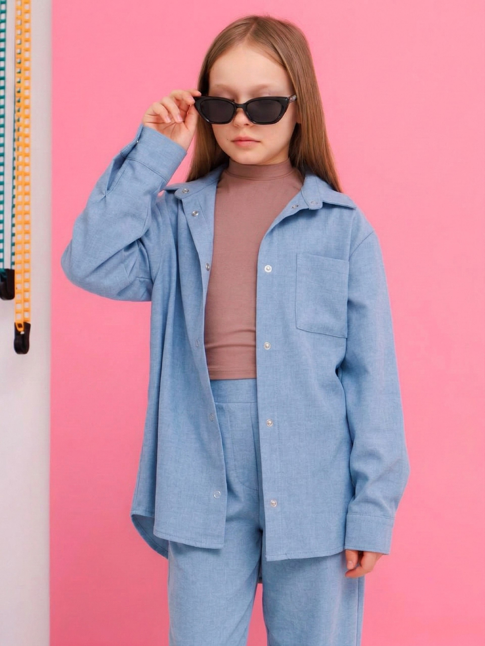 Рубашка Лен, голубая