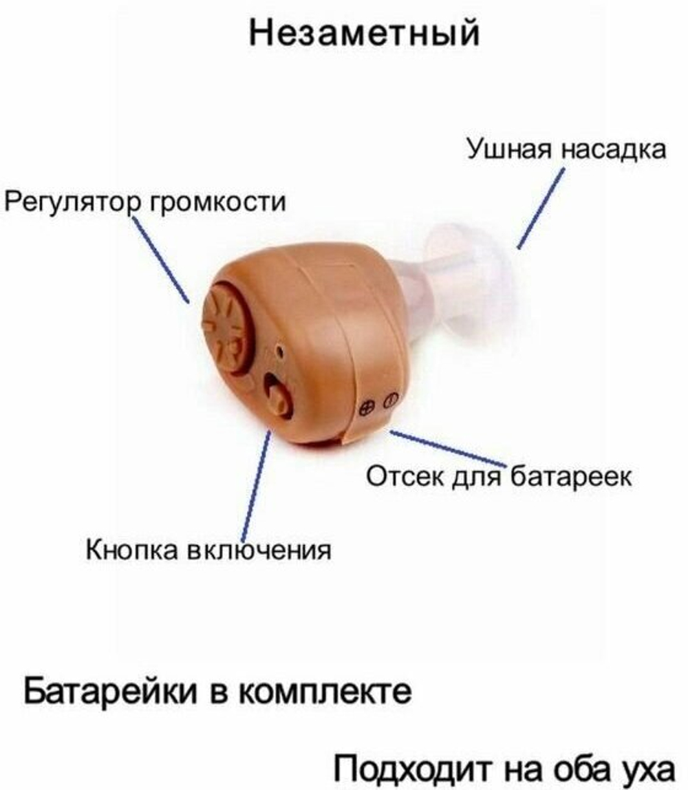 Слуховой аппарат AXON K-86 внутриушной на батарейках, бежевый