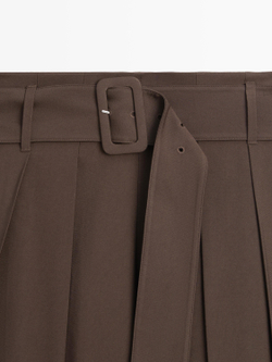 Massimo Dutti Плиссированная юбка-шорты миди, коричневый