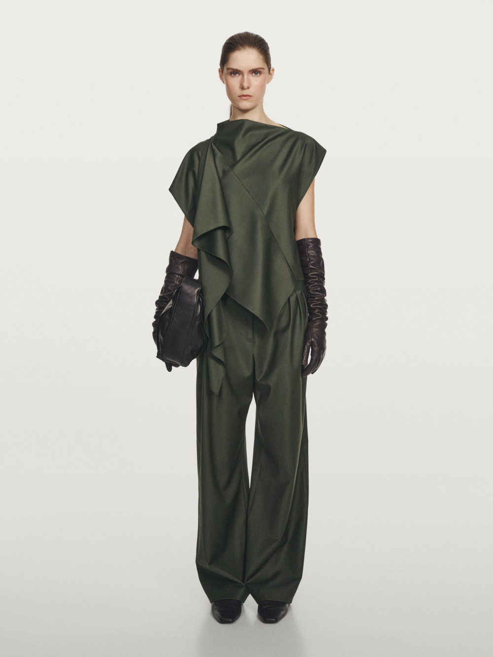 Massimo Dutti Брюки из шерстяной смеси с вытачками - Studio, темно-зеленый