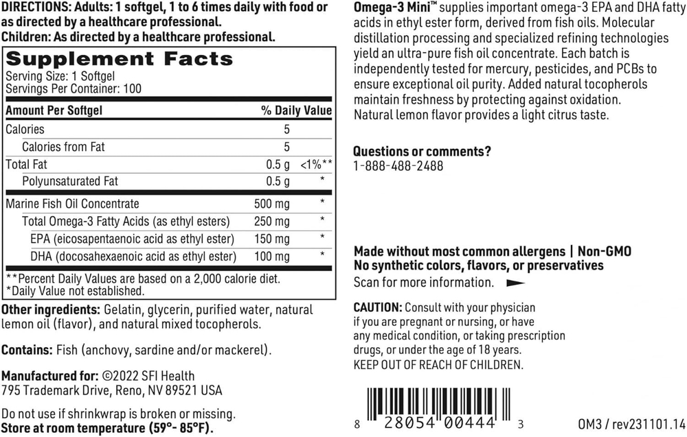 Klaire Labs - Omega-3 Mini - 100 softgels