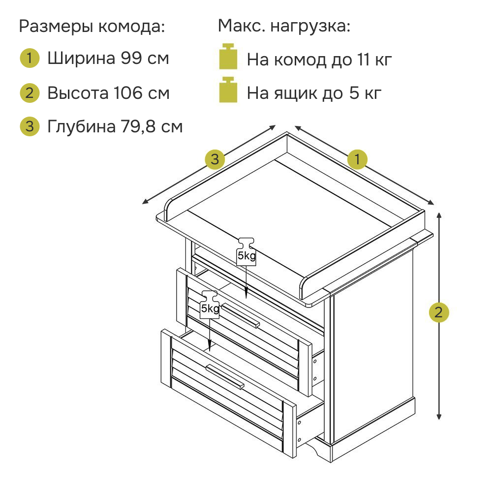 Комод пеленальный Алма 100х80х106 см из массива сосны